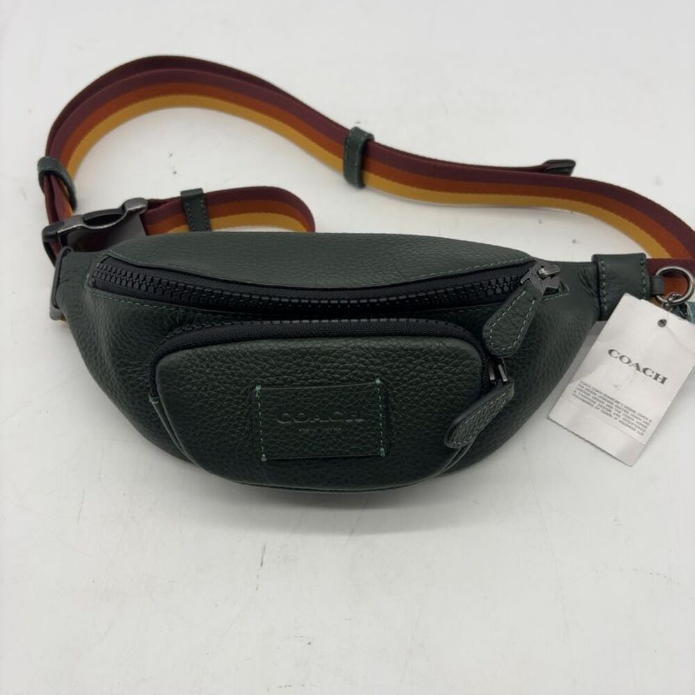 Coach Sprint Belt Bag 24 in Amazon Green with Striped Strap